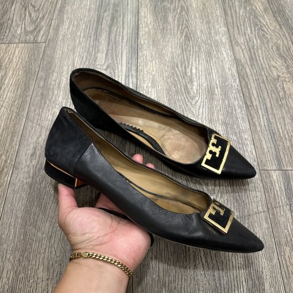 Tory Burch Gigi 20MM Pointy Toe Calf Leather/Suede Flats Size 10 M - Picture 1 of 12